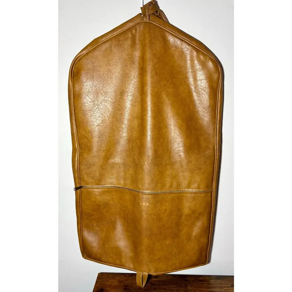 Vintage Brown Leather Zipper Men’s Suit Travel Bag 40”x25”